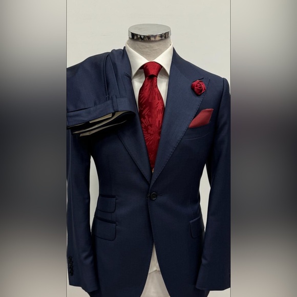 Navy one button wool suit
